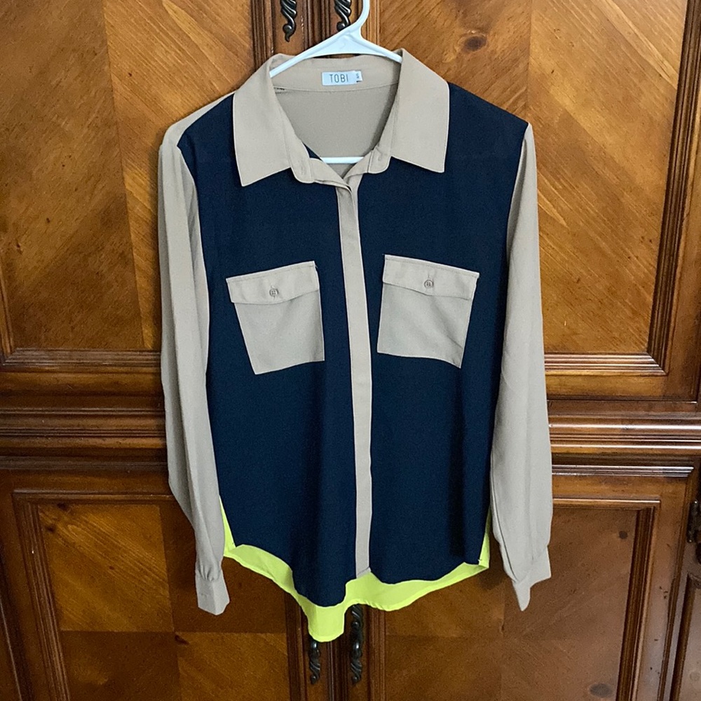 Tobi Button Down Colorblock Top